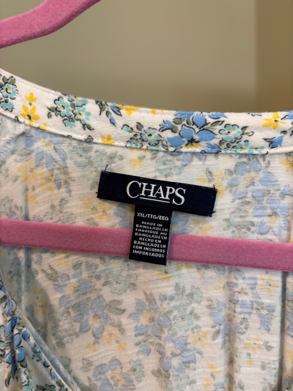 Chaps Blue and Yellow Floral Ruffle V-Neck Blouse - Picture 3 of 3